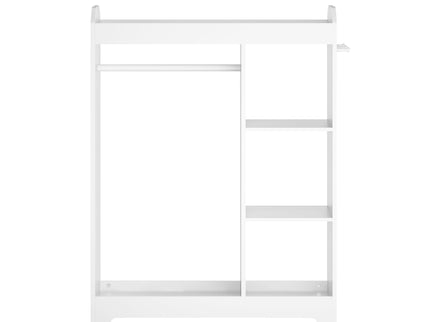 Dress Up Storage With Mirror And Hooks, Clothes Rack With Hanging Rod, 3 Side Hooks, Open Shelves, Top Shelf Organizer - White