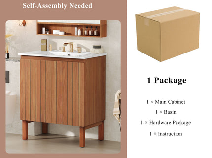 Bathroom Vanity With Sink, Minimalist Design, 45 Degrees Free Handle Doors - Antique Natural