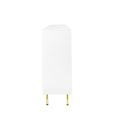 3 Door Large Storage Sideboard With Handles For Kitchen, Dining Room And Living Room, Accent Buffet Cabinet, Coffee Bar Sideboard Cabinet With 3 Doors - White / Gold