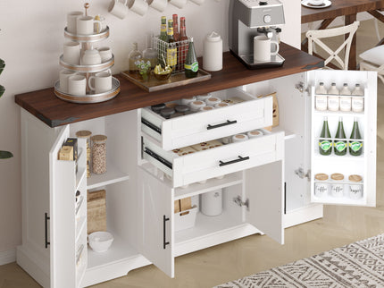 Barn Door Storage Cabinet With 2 Drawers & Door Rack, Adjustable Shelves