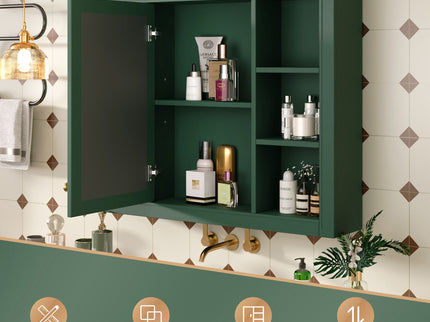 Wall Mounted Medicine Cabinet With Mirror, Storage Cabinet Featuring 6 Open Shelves And Adjustable Interior