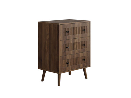 3 Drawer Dresser, Storage Cabinet With Vertical Grooves For Bedroom - Walnut