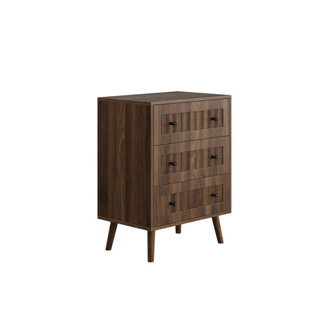 3 Drawer Dresser, Storage Cabinet With Vertical Grooves For Bedroom - Walnut