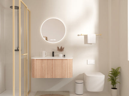 Arcora - Wall Mounted Bathroom Vanity With Curved Design - Natural Wood