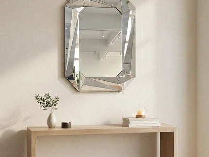 Diamond Shaped Wall Mirror With Beveled Edge Frameless Design - Silver