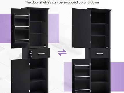 Tall Freestanding Bathroom Storage Cabinet With 2 Doors And Adjustable Shelves