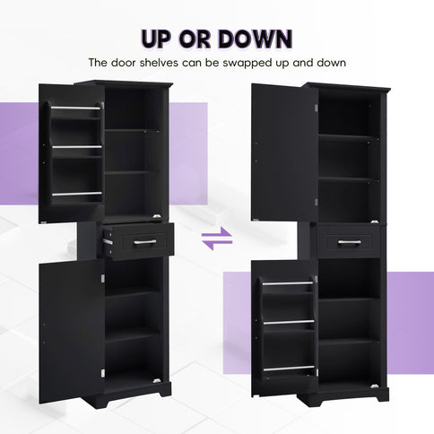 Tall Freestanding Bathroom Storage Cabinet With 2 Doors And Adjustable Shelves