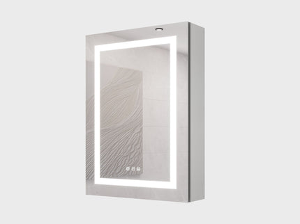 20 X 28" Bathroom Medicine Cabinet With Mirror Wall Mounted LED Bathroom Mirror Cabinet With Lights, Anti-Fog, Waterproof, Dimmable, 3000K~6000K, Single Door, Touch Swich, Storage Shelves - Silver