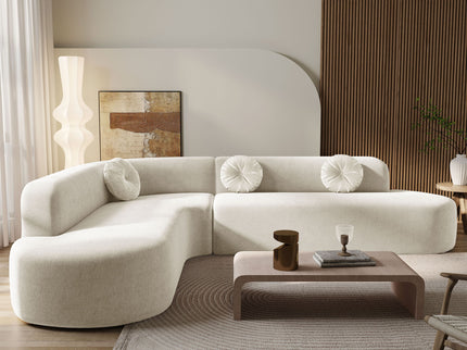 Extra Large Sectional Sofa Soft Fabric Upholstery, Elegant Curved Design With 3 Round Cushions, High - Resilience Foam For Ultimate Comfort - Beige