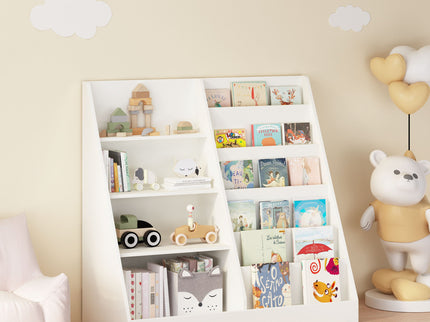 Bookshelf And Toy Storage Organizer, 4 Tier Bookcase With Display Stand For Playroom