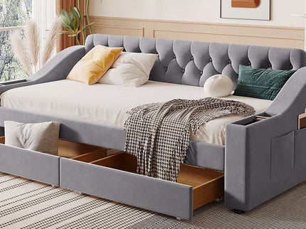 Upholstered Daybed With Storage Armrests And USB Port