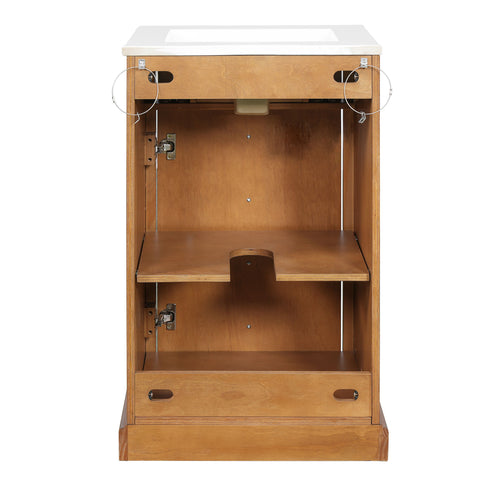 Bathroom Vanity With Integrated Sink, Soft-Closing Door - Natural Wood