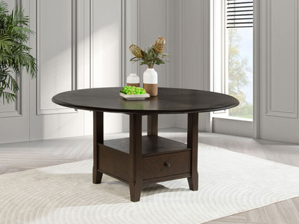 Fulton - Round Dining Table With Drawer - Dark Brown