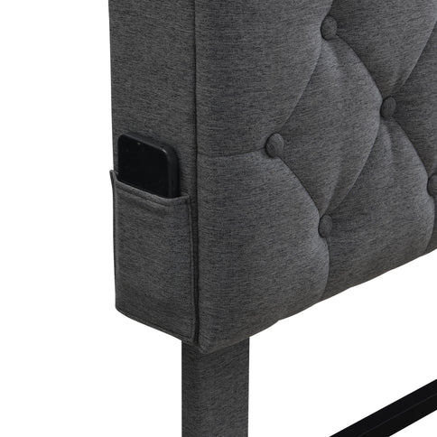 Modern Upholstered Platform Bed Frame With Button Tufted Headboard And USB Ports