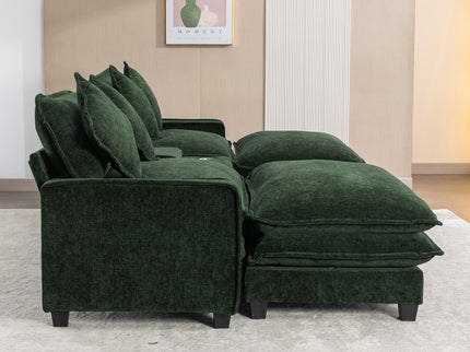 Sectional Sofa Upholstered Sofa With Two Removable Ottoman, Two USB Ports, Two Cup Holders And Large Storage Box For Living Room