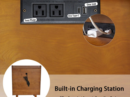 3 Drawer End Table With Charging Station For Bedroom - Natural Wood