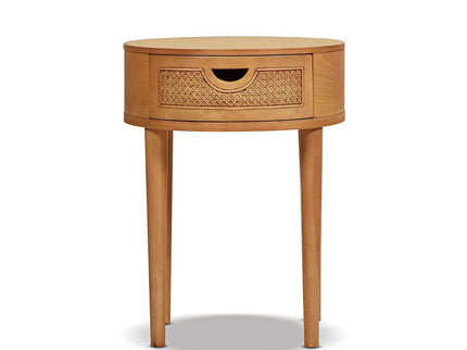 Cabana - Round Cane Storage Side Table - Natural Brown Oak