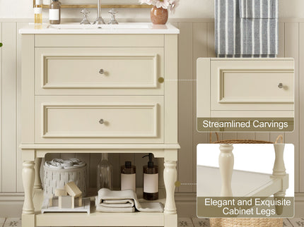 Bathroom Vanity With Sink, 2 Drawers Storage Cabinet, Open Shelf