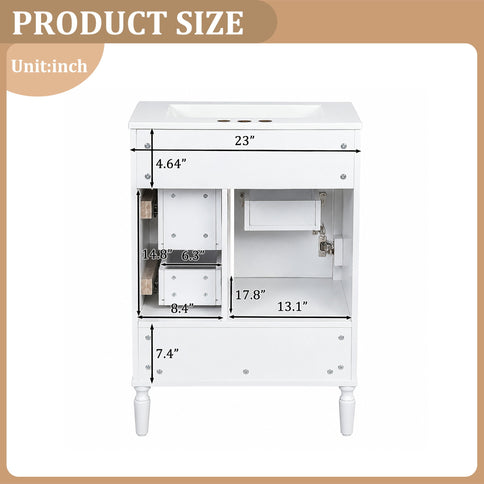 Modern Bathroom Vanity With Sink, Soft Close Doors, 3 Drawers