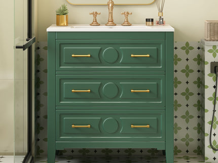 Retro Bathroom Vanity With Sink Combo, Free Standing Single Set With 3 Drawers