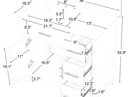 Modern Bathroom Vanity With Sink Top, 2 Doors And 3 Drawers