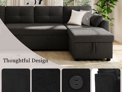 U-Shaped Sectional Sofa Bed With Storage And USB Ports