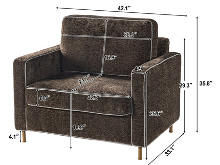 Accent Chair Upholstered Single Sofa With Square Arms, Sewn Pillow Back For Living Room