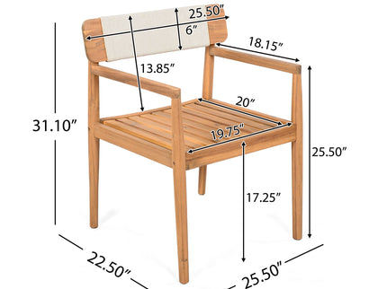 Creative Braided Acacia Wood Outdoor Dining Table And Chairs With Armrests (Set of 2) - Teak / White
