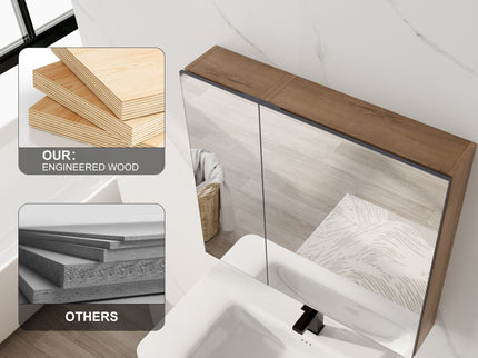 29.63" Wall Mounted Cabinet With Adjustable Shelves Storage Cabinet For Bathroom - Imitative Oak