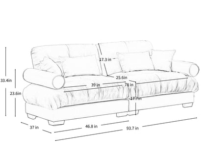 Modern Sofa With Bolstered Armrests And Pillows