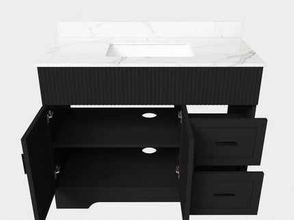 Bathroom Vanity Set, Fluted Cabinet, Soft Close Doors, Single Faucet Hole, Sink Included - Black