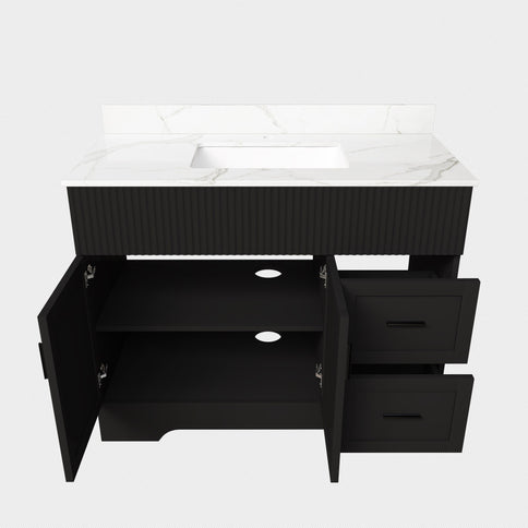 Bathroom Vanity Set, Fluted Cabinet, Soft Close Doors, Single Faucet Hole, Sink Included - Black