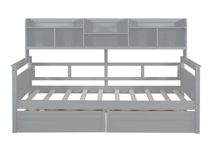 Daybed, Slat Support, With Bedside Shelves And 2 Drawers