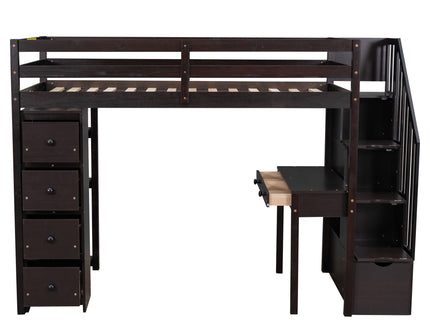 Loft Bed With Storage Drawers, Desk And Stairs With Shelves