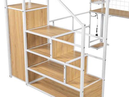 Loft Bed With Built In Work Station, Wardrobe, Storage Staircase And LED