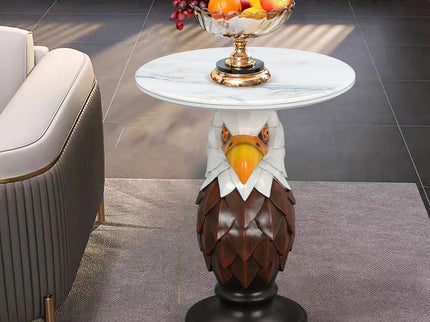 Eagle Head Accent Table, Animal Statue End Tables For Living Room - Brown / Antique White