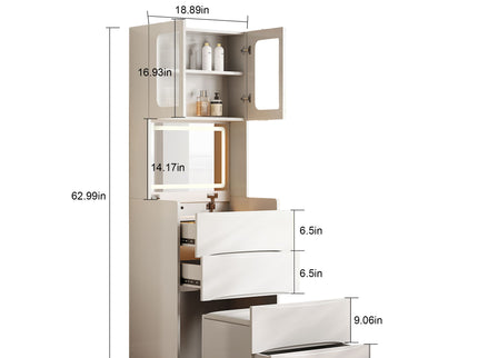 3 In 1 Vanity Table With LED Mirror & Storage Stool For Bedroom