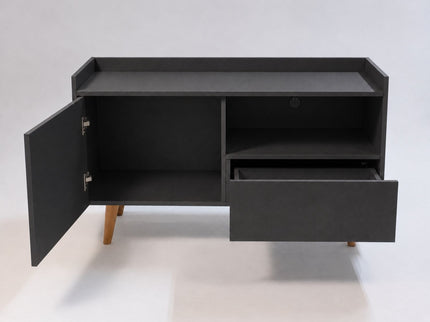 TV Stand For TVs Up To 45" With Open Storage Shelf, Cable Management, 1 Door And 1 Drawer