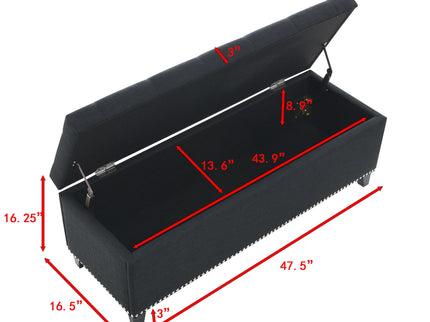 Button-Tufted Storage Ottoman With Safety Close Hinge