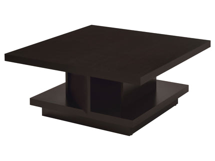 Square Coffee Table With Geometric Design And Storage Shelf - Cappuccino