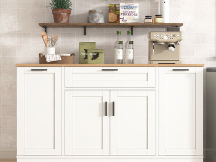 Sideboard With Extendable Table, Adjustable Shelves, 3 Tier Pull Out Rack - White