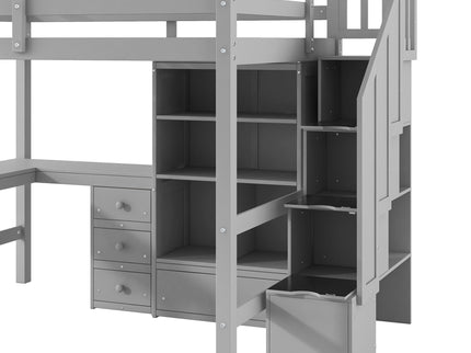 Loft Bed & L Shaped Desk, Drawers, Cabinet, And Storage Staircase