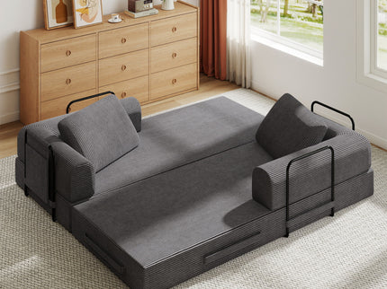 Convertible Sleeper Sofa Bed With Cylindrical Pillow, Fixed Shape Frame