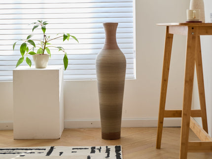 Tall Vase - Brown Decorative Floor Vase, Classic Neat Floor Vase Tall Freestanding Flower Holder, Artificial Rattan Vase, Floor Vase, Flower Holder For Home Decor - Gray