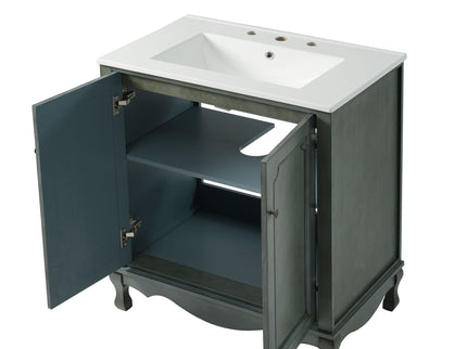 Vintage Bathroom Vanity With Ceramic Sink, Adjustable Shelves