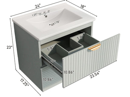 Modern Wall-Mounted Bathroom Vanity With 2 Drawers, Ideal For Small Bathrooms - Green