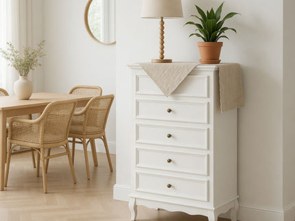5 Drawer Tall Wide Chest Of Drawers - White