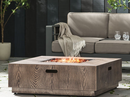 Wellington Square Iron Fire Pit With Wood Pattern Design And 50, 000 Btu Output