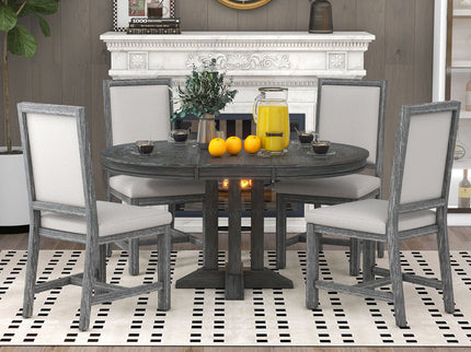 5 Piece Dining Set With Extendable Round Table And Upholstered Chairs