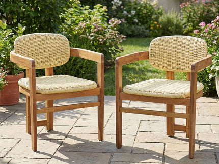 Outdoor Accent Armchairs For Patio (Set of 2) - Natural / Teak